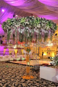 hall decor, area decor, hanging garden, imported and fresh flowers