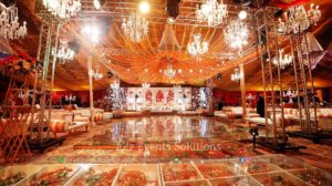 glass dance floor, hanging chandeliers, fresh flowers decor, vip, stage