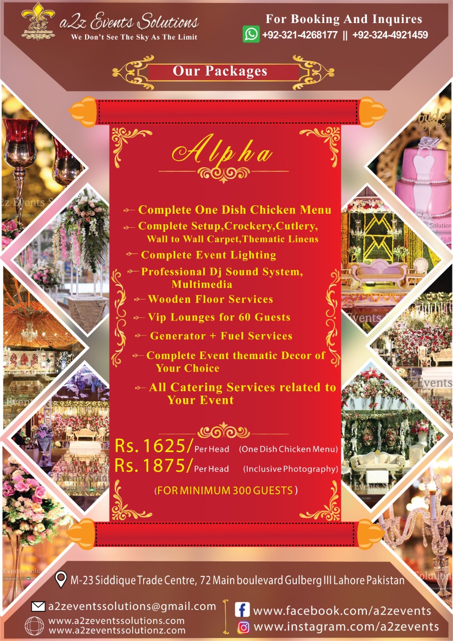 a2z events solutions packages, alpha package, wedding packages