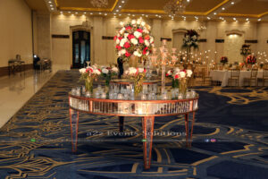 console table, floral decor