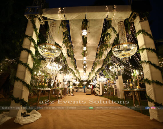wedding entrance, hanging chandeliers