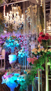 crystal backdrop, floral decor