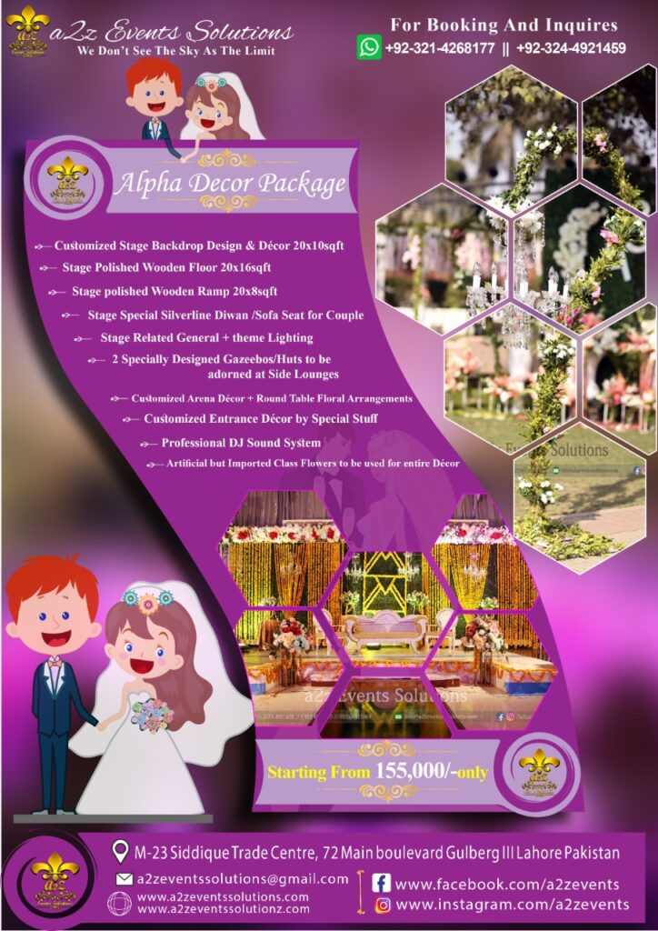 decoration packages, decoration cost, wedding decoration prices in lahore, wedding decoration packages