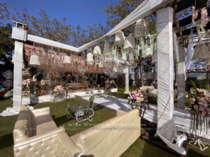 outdoor reception, white wedding