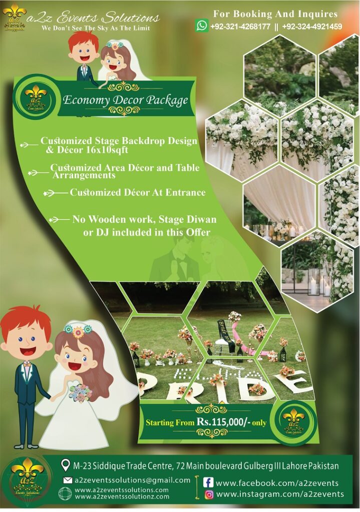 wedding decoration, wedding cheap decoration package, wedding decoration prices, economy decor prices in pakistan, economy decor prices in lahore