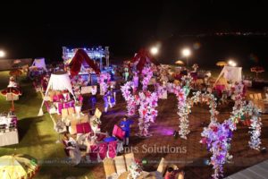 open air event, mehndi decor with flowers, outdoor event