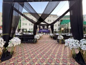 thematic draping, floral area decor