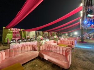 outdoor mehndi event, themed draping