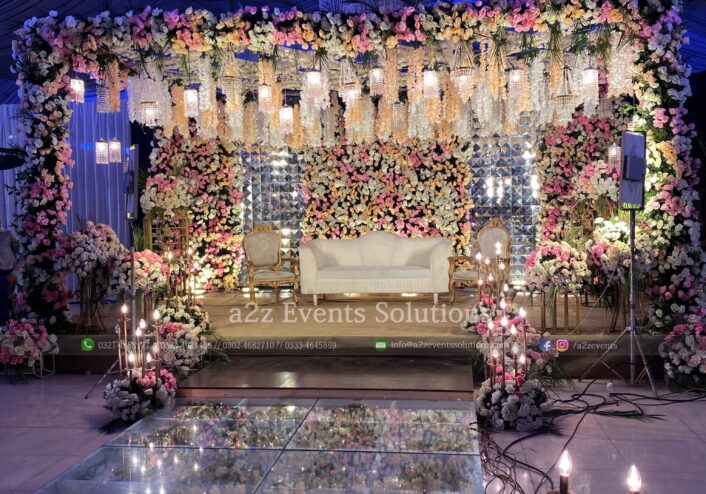 Nikah stage, flowers theme, indoor wedding