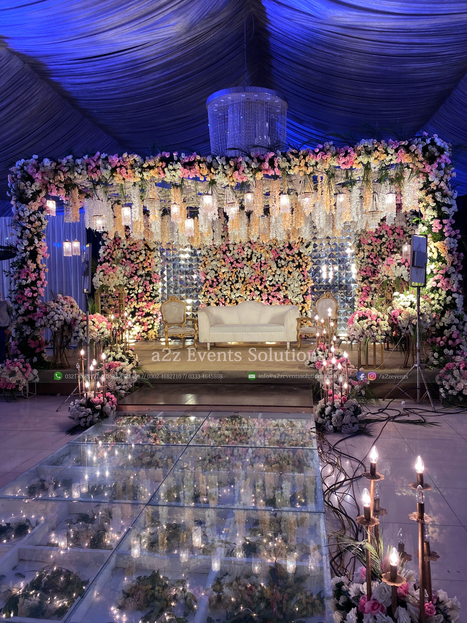 Nikah stage, flowers theme, indoor wedding